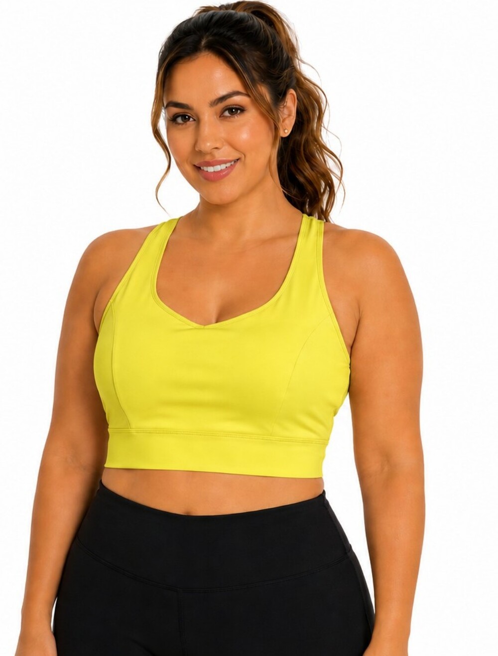 AS ROSE RICH ATHLETIC TOP Neon Yellow V-Neck Supportive Sports Bra SIZE Large